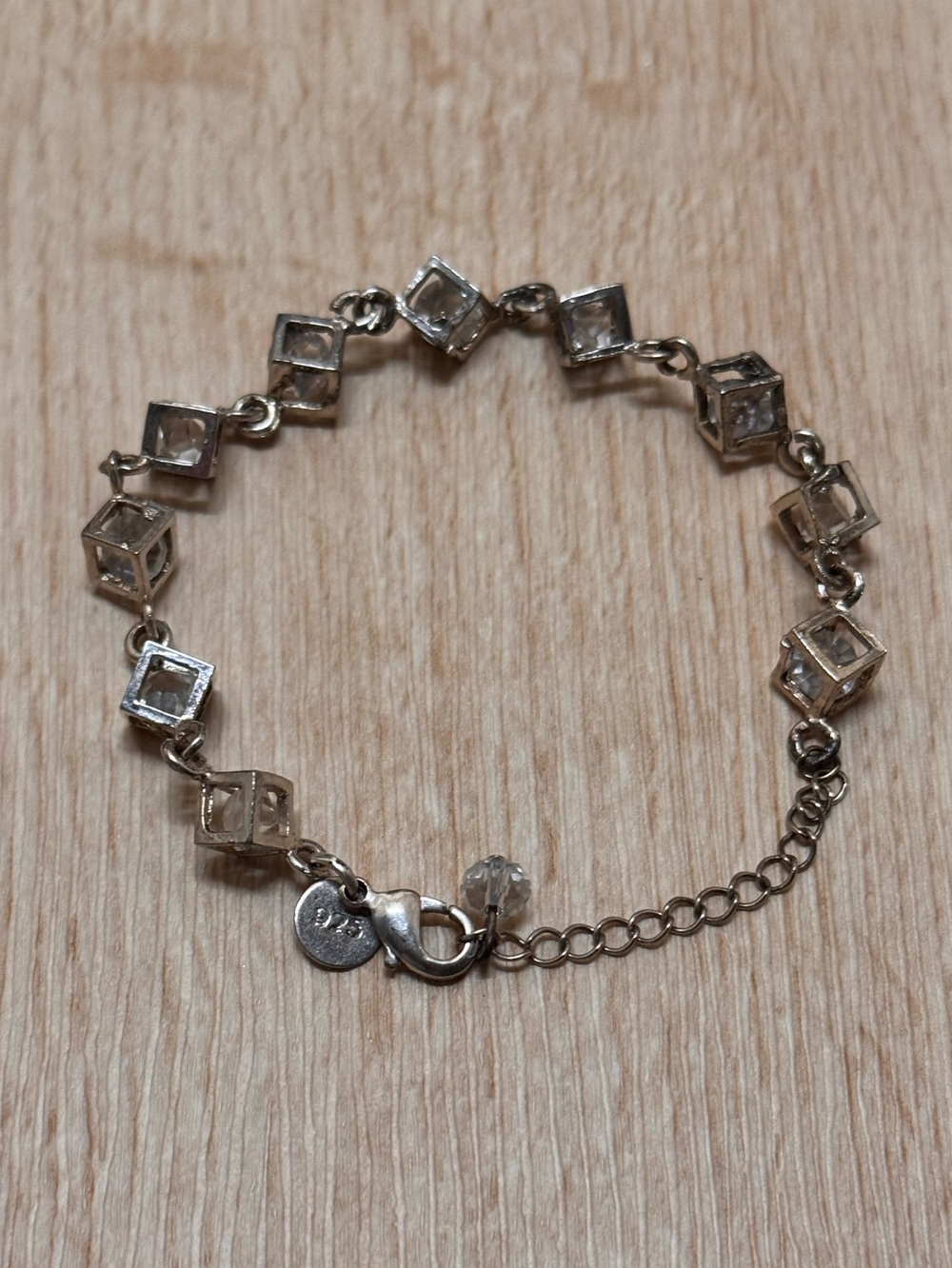 Silver Geometric Floating Crystal Cage Cube Chain Bracelet